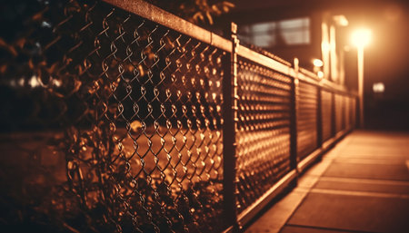 Glowing old fashioned Catholicism illuminated tranquil scene with defocused street light generated by artificial intelligenceの素材