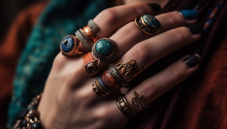 Young woman wearing shiny jewelry in a glamorous studio shot generated by artificial intelligenceの素材