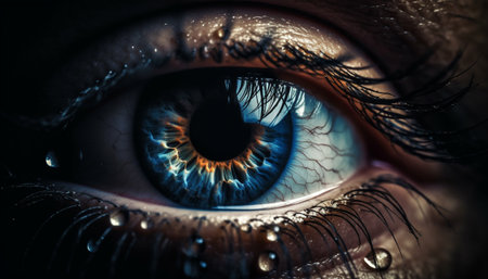 Blue eyed beauty staring at camera, reflecting elegance and fashion generated by artificial intelligenceの素材