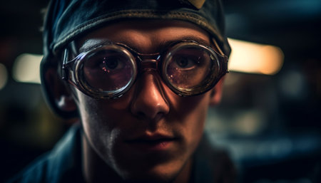 Confident young adult men wearing protective eyewear for outdoor sports generated by artificial intelligenceの素材