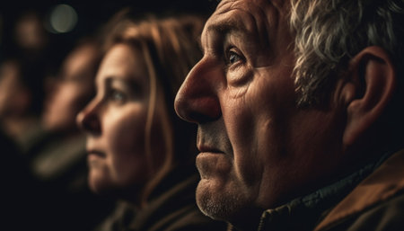 A smiling young adult embraces a bearded senior in togetherness generated by artificial intelligenceの素材