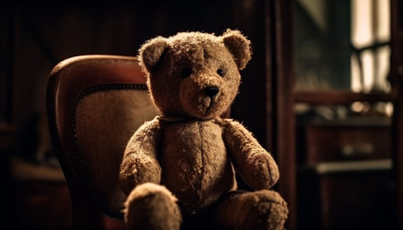 Fluffy teddy bear brings joy to old fashioned home interior generated by artificial intelligenceの素材