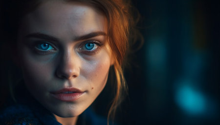 Beautiful young woman exudes confidence and elegance in outdoor portrait generated by artificial intelligenceの素材