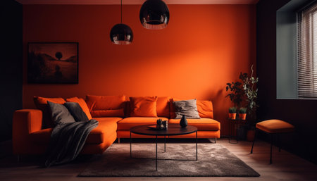 Modern luxury living room with comfortable sofa and elegant decor generated by artificial intelligenceの素材