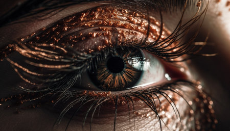 Dark glamor young adult beauty shines in futuristic close up portrait generated by artificial intelligenceの素材