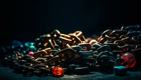 Shiny metal sphere necklace on black background, healthcare decoration gift generated by artificial intelligenceの素材