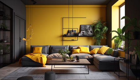 Luxury loft apartment showcases modern elegance with comfortable furnishings generated by artificial intelligenceの素材