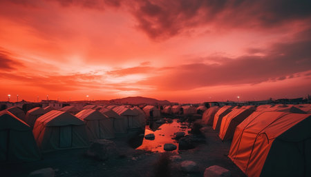 Tranquil scene of rural hut, surrounded by nature beauty generated by artificial intelligenceの素材