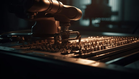 High tech factory uses advanced machinery for scientific innovation and discovery generated by artificial intelligenceの素材