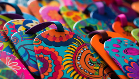 Vibrant floral pattern on traditional shoe, perfect summer souvenir gift generated by artificial intelligenceの素材