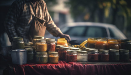 One person holding a jar of homemade spice outdoors generated by artificial intelligenceの素材