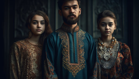 Group of adults standing together, looking confident and fashionable generated by artificial intelligenceの素材