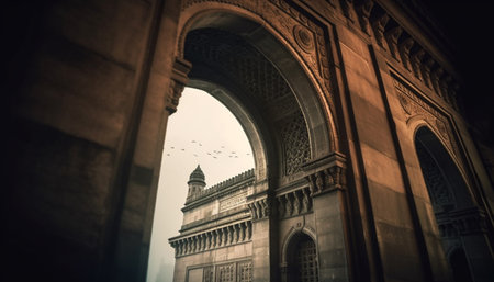 Old architecture and spirituality meet in famous place of worship generated by artificial intelligenceの素材