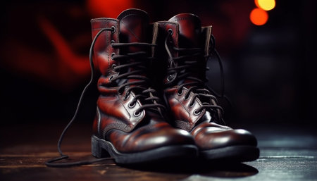 Shiny leather boots, perfect for winter fashion and military lifestyles generated by artificial intelligenceの素材