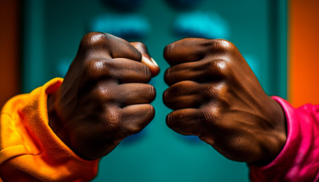 Multi ethnic group bonding in teamwork, holding hands for success generated by artificial intelligenceの素材