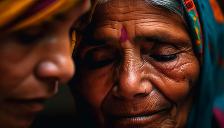 Serene people of different ethnicities bond in joyful togetherness generated by artificial intelligenceの素材