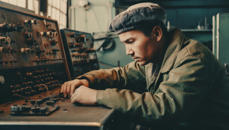 One skilled mechanic holding wrench, repairing machinery with confidence generated by artificial intelligenceの素材