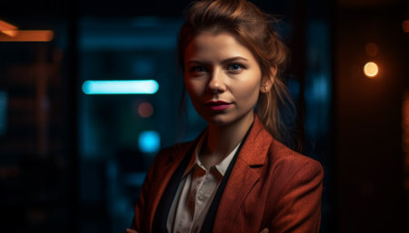 Confident young women exude elegance and beauty in city life generated by artificial intelligenceの素材