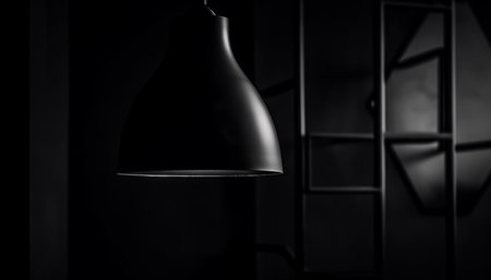 Modern elegance illuminates dark domestic room with shiny metal lamp generated by artificial intelligenceの素材