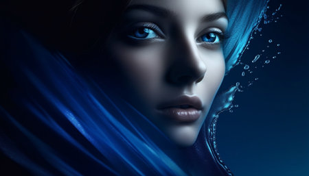 Blue eyed beauty, young and elegant, looking sensually at camera generated by artificial intelligenceの素材