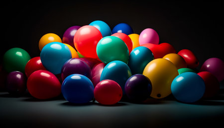 Vibrant colors illuminate the large circle of celebration decorations generated by artificial intelligenceの素材