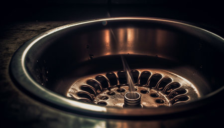 Shiny stainless steel kitchen equipment prepares gourmet healthy refreshment generated by artificial intelligenceの素材