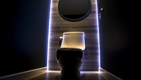 Modern nightclub stage illuminated by glowing spotlight and lighting equipment generated by artificial intelligenceの素材