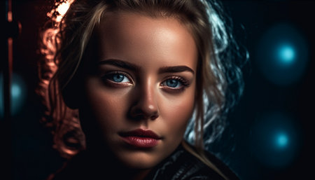 Beautiful woman with elegance and sensuality, a fine art portrait generated by artificial intelligenceの素材