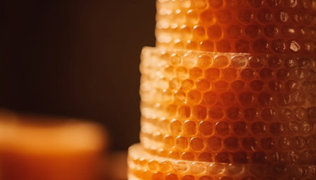 Golden hexagons of fresh honeycomb, a beekeeper healthy creation generated by artificial intelligenceの素材