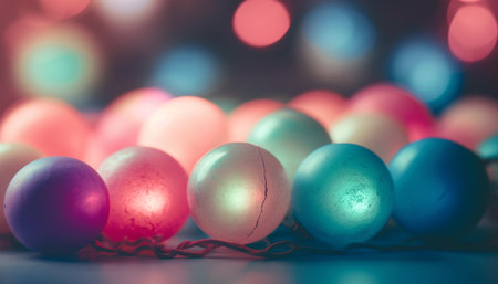 Vibrant Christmas ornament glows with multi colored abstract patterns generated by artificial intelligenceの素材