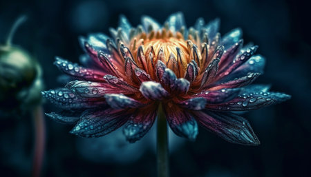 Fresh dew drops on purple petals of single gerbera daisy generated by artificial intelligenceの素材