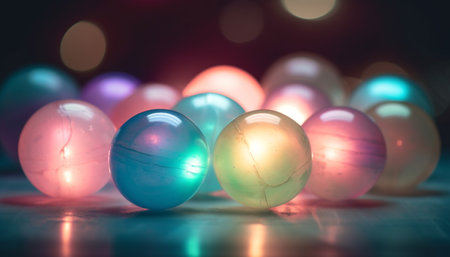 Multi colored celebration ball shines bright in defocused background generated by artificial intelligenceの素材