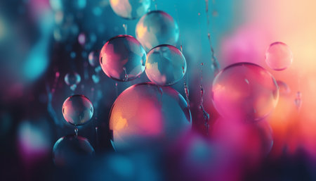 Vibrant blue sphere reflects beauty in nature fresh water drop generated by artificial intelligenceの素材