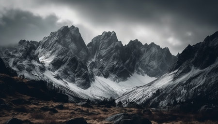 Tranquil journey through majestic mountain range in autumn landscape generated by artificial intelligenceの素材
