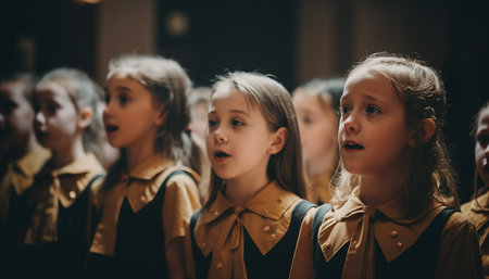A group of cheerful school children in uniform smiling happily generated by artificial intelligenceの素材