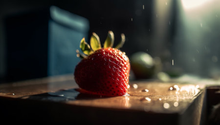 Refreshing summer dessert Sweet berry slice on wooden bowl generated by artificial intelligenceの素材