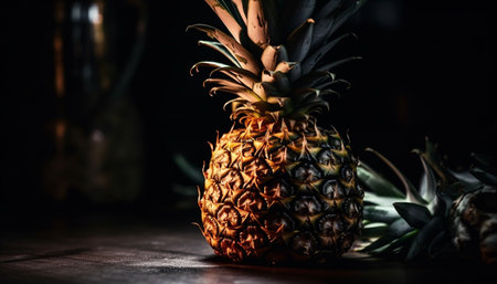 Juicy ripe pineapple slice, a sweet organic summer refreshment generated by artificial intelligenceの素材