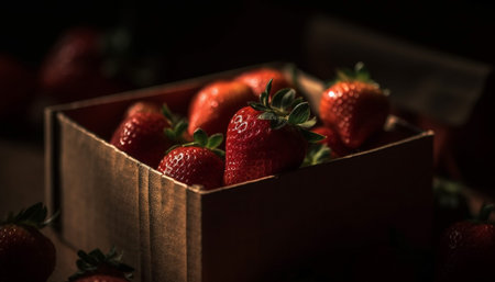 Juicy ripe strawberry, a sweet berry fruit for healthy eating generated by artificial intelligenceの素材