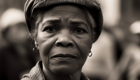 Smiling woman in traditional headscarf exudes confidence and joy outdoors generated by artificial intelligenceの素材