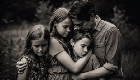 Family embraces nature, enjoying summer day with love and happiness generated by artificial intelligenceの素材