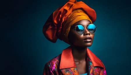 One beautiful woman, confident and fashionable, looking at camera generated by artificial intelligenceの素材