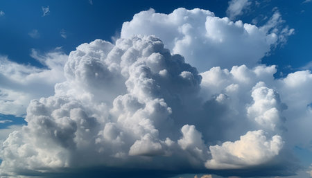 Vibrant cumulus clouds float in the clear blue sky, breathtaking beauty generated by artificial intelligenceの素材