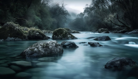 Tranquil scene of a waterfall in a lush tropical rainforest generated by artificial intelligenceの素材