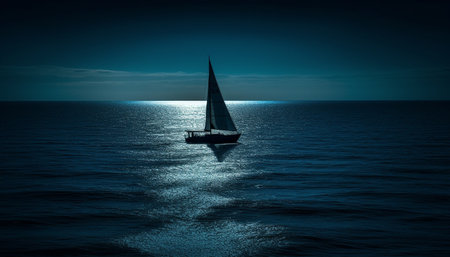 Sailing yacht glides on blue waves, a summer adventure generated by artificial intelligenceの素材