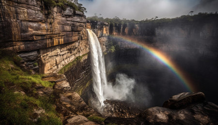 Travel to majestic national landmark, witness beauty in nature rainbow generated by artificial intelligenceの素材