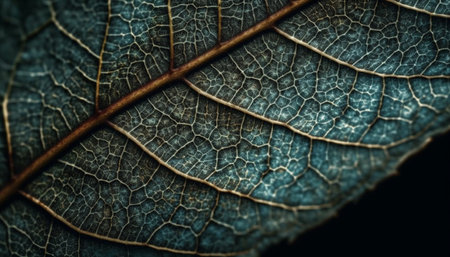 Vibrant leaf vein pattern on organic plant backdrop in nature generated by artificial intelligenceの素材