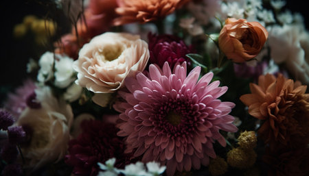 Vibrant bouquet of multi colored flowers, a celebration of nature beauty generated by artificial intelligenceの素材