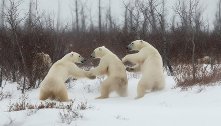 Large arctic mammal walking in snowy landscape, fur glistening white generated by artificial intelligenceの素材