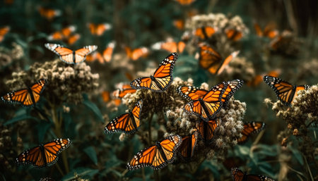 Vibrant monarch butterfly collection showcases natural beauty in multi colored wings generated by artificial intelligenceの素材