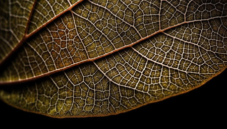 Symmetrical leaf vein pattern in vibrant yellow, backlit by sun generated by artificial intelligenceの素材